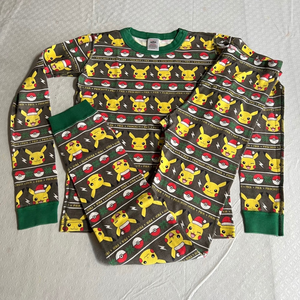 Hanna Andersson 160 (14) Pokemon Pikachu Christmas Organic Long John Pajama